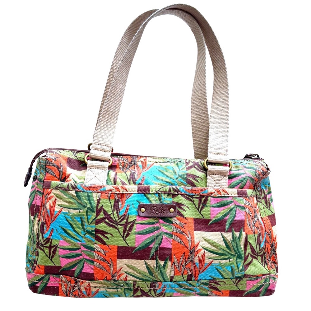 Color Block Palms Design Canvas Short Hobo Purse 13 × 8" Relic by Fossil